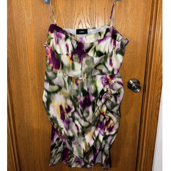 Cider Dresses & Skirts - Cider women’s Colorful Ruched Side Asymmetric Hem Floral Midi Dress Size 2XL